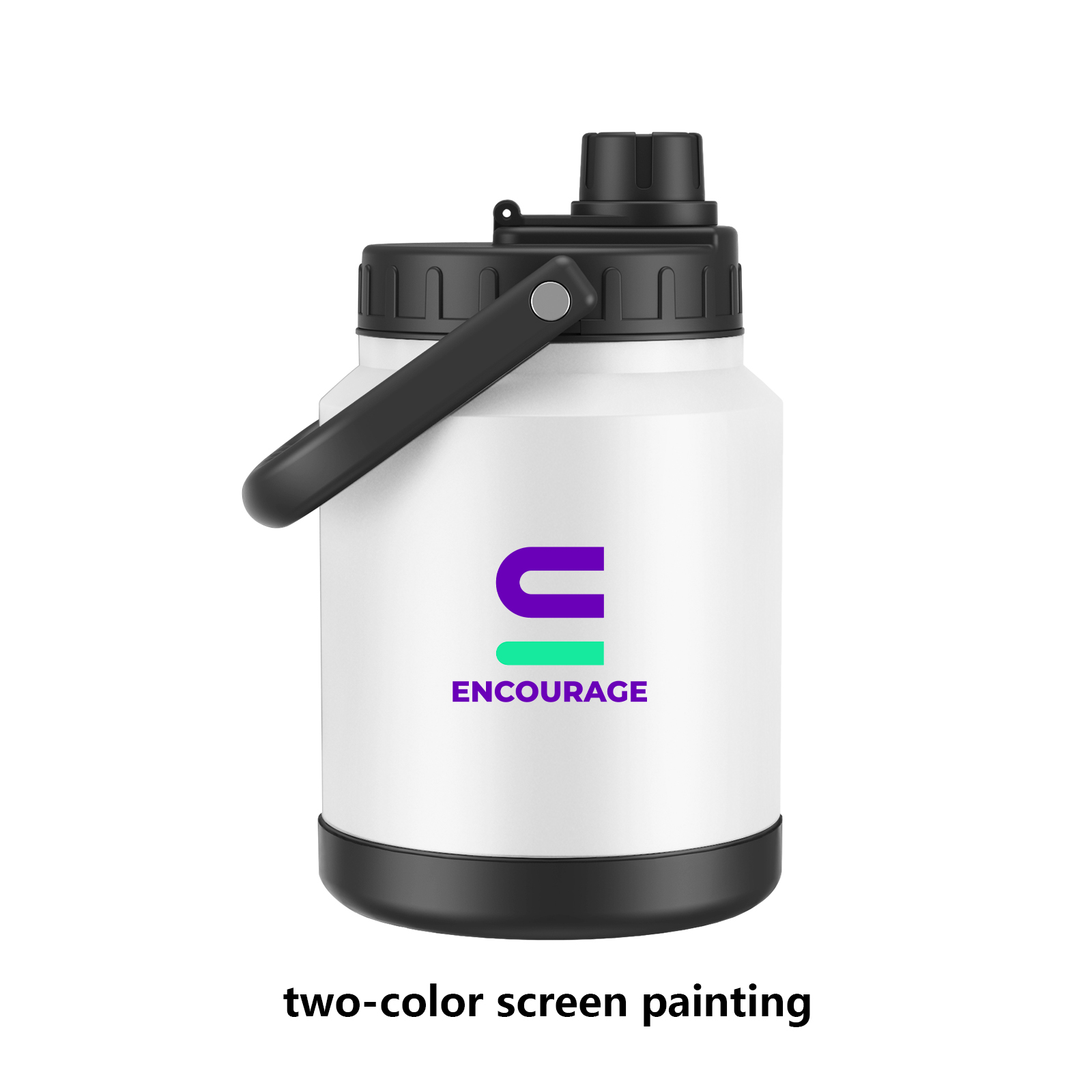 two color screen printed custom water bottle with brand artwork